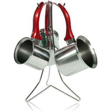 TREND ÜÇLÜ CEZVE TAKIM METAL ASKI KIRMIZI KULP *12