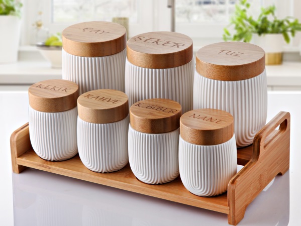 GÖNÜL 7LI BAMBU KAPAK STANDLI BAHARAT SETI *4