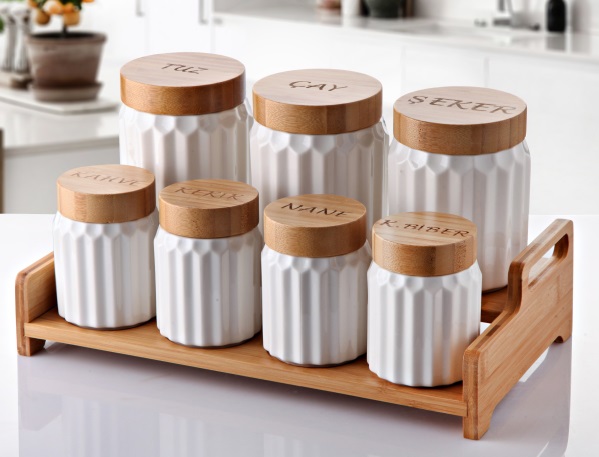 GÖNÜL 7LI BAMBU KAPAK STANDLI BAHARAT SETI *4