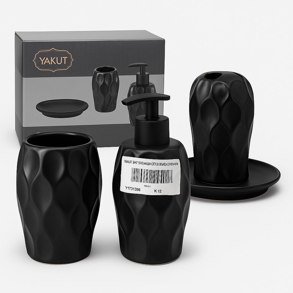 YAKUT SIYAH YÜZ DESENLI  4 PARÇA SABUNLUK SET *12